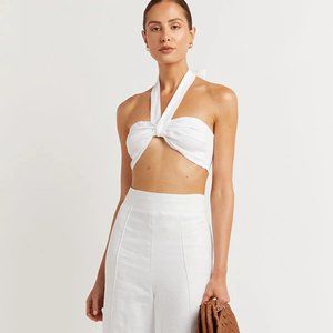 DISSH Tops White Linen Halter Crop Top From Dissh Australia